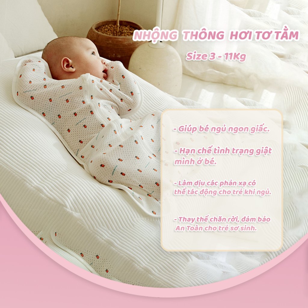 Nhộng Thông Hơi Kín Tay Unbee Tơ Tằm Giảm Giật Mình, Ngủ Ngon (Size 3-9kg)