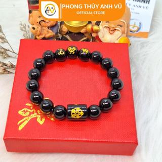 Vòng tam hợp quý nhân tỵ dậu sửu mã não đen - Vòng tay phong thủy mệnh mộc may mắn tài lộc