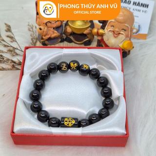 Vòng tam hợp quý nhân tỵ dậu sửu mã não đen - Vòng tay phong thủy mệnh mộc may mắn tài lộc