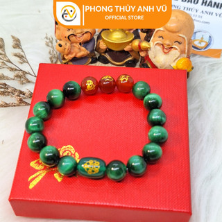 Vòng tay 12 con giáp tam hợp thân tý thìn chất liệu mắt hổ - size 10 12ly - khai quang - may mắn