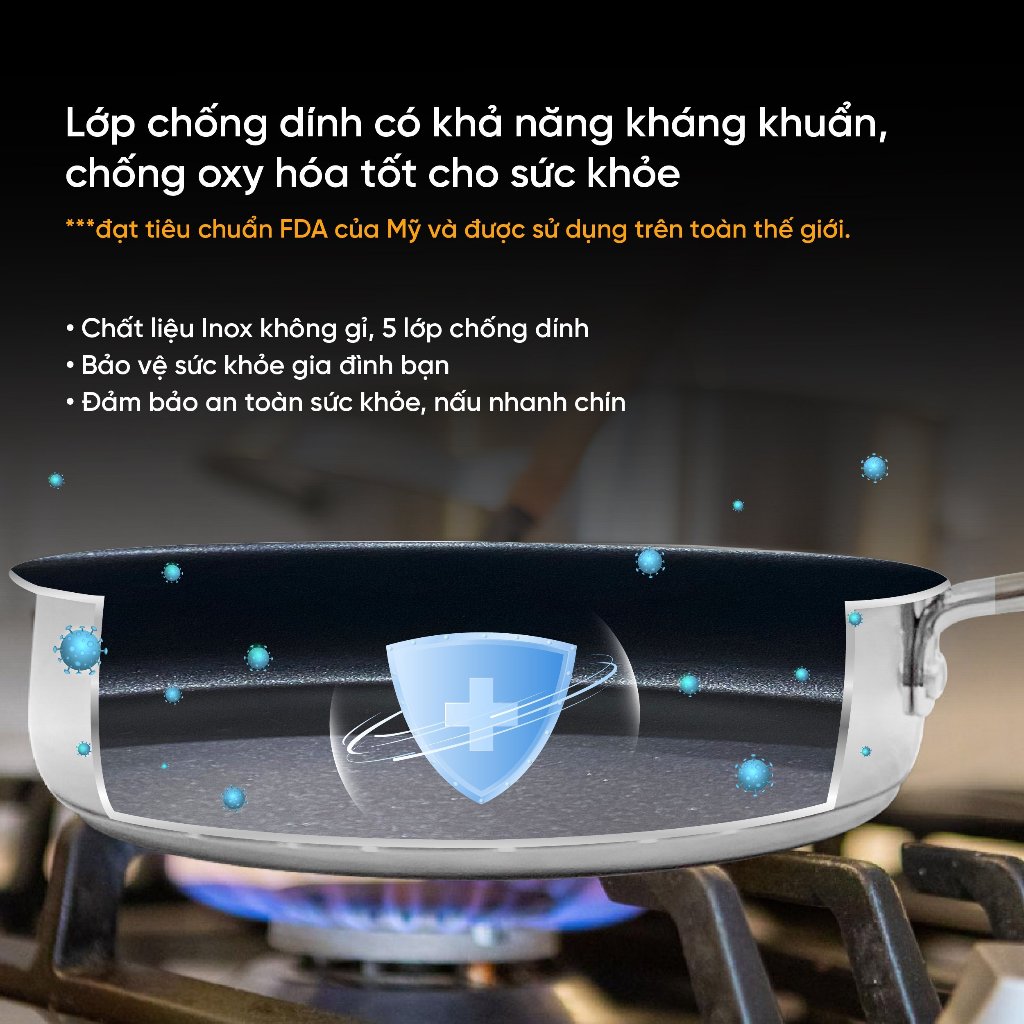 Ảnh Chảo Inox Chống Dính Goldsun GPA1402 Đáy Từ 3 Lớp Chống Dính Sử Dụng Trên Mọi Loại Bếp 3