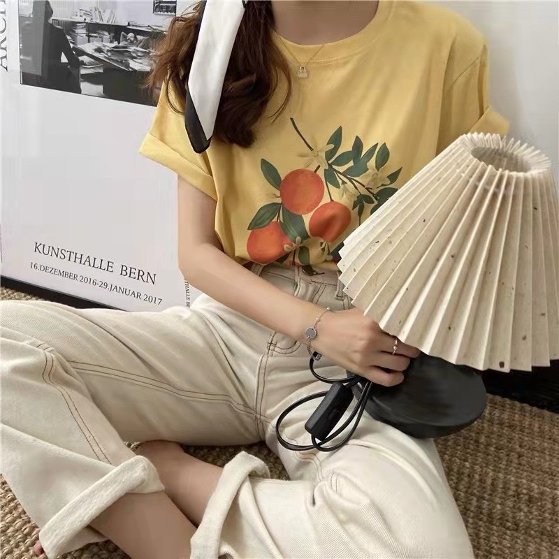 Áo thun Nữ in hình trái cây JULY, áo thun chất vải cotton co giản 4 chiều dáng rộng trẻ trung