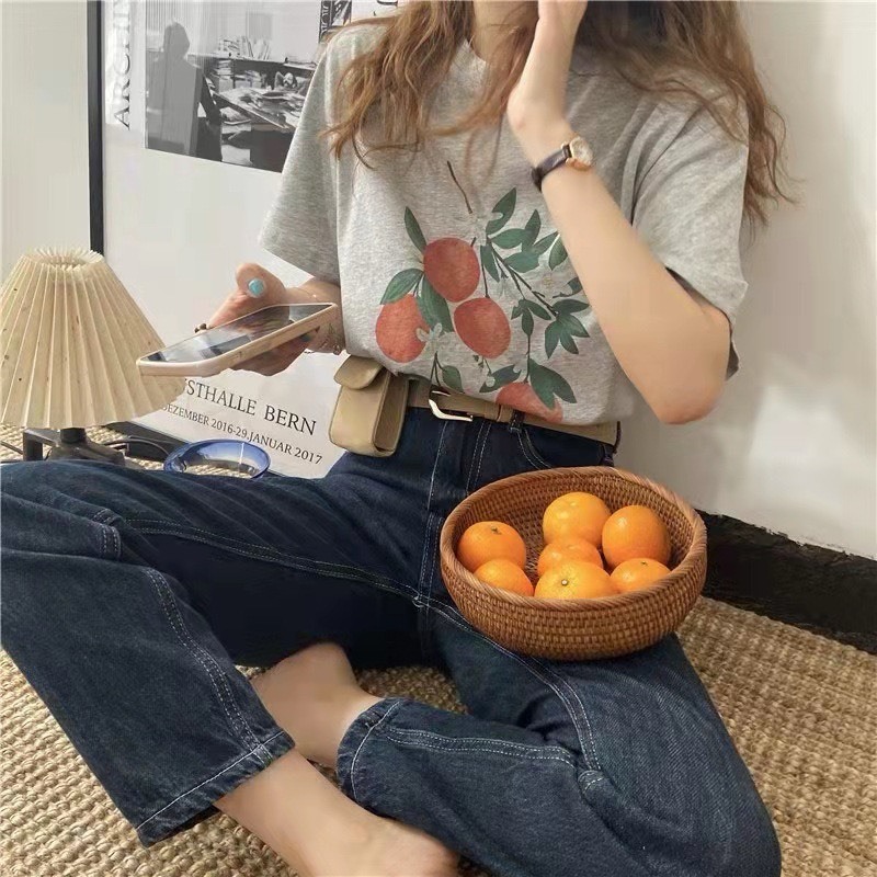 Áo thun Nữ in hình trái cây JULY, áo thun chất vải cotton co giản 4 chiều dáng rộng trẻ trung