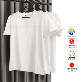 Áo Thun Màu Trắng Trơn Cổ Tròn THOITRANG24H Form Xuông Dùng Được Cho Cả Nam Nữ Vải Dày Mịn Đủ Size