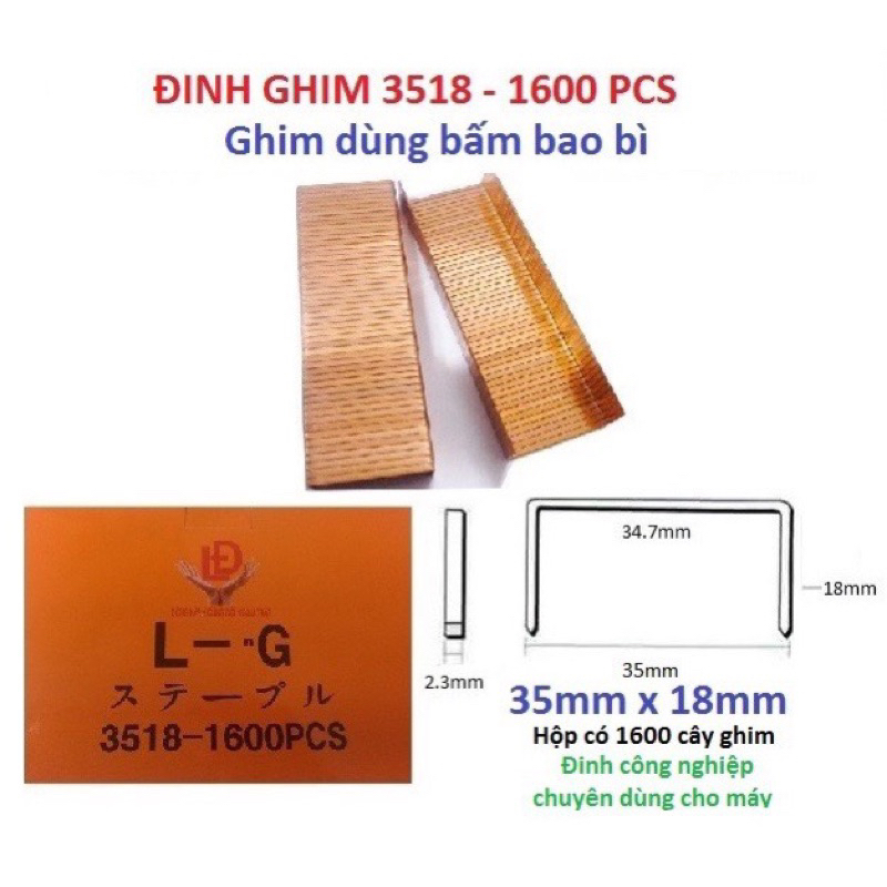 Đinh ghim 3518 (1600PCS) hộp màu Cam LnG ghim bấm bao bì U35mm x dài ...