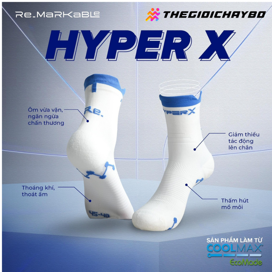 Tất Chạy Bộ RE.SOCKS Hyper X - Tất Thể Thao Từ Sợi Coolmax Thấm Hút Mồ Hôi, Khô Thoáng