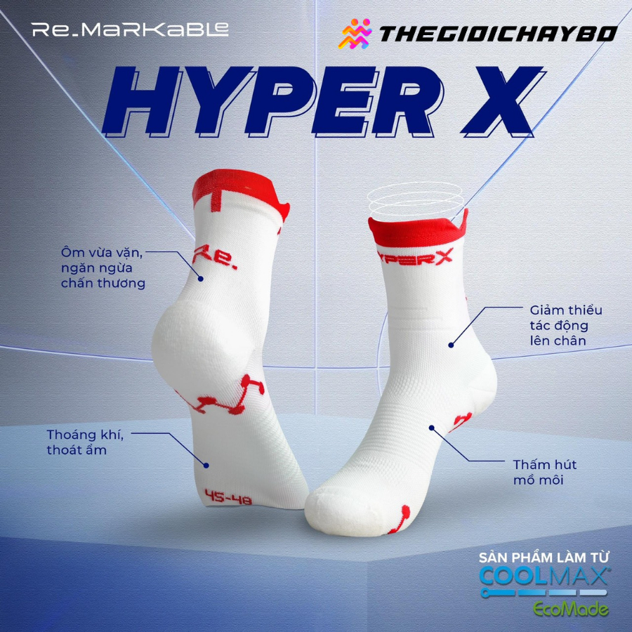 Tất Chạy Bộ RE.SOCKS Hyper X - Tất Thể Thao Từ Sợi Coolmax Thấm Hút Mồ Hôi, Khô Thoáng
