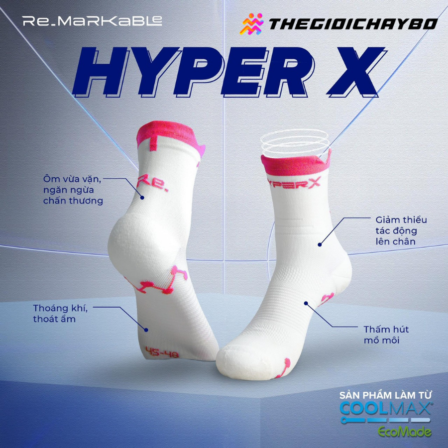 Tất Chạy Bộ RE.SOCKS Hyper X - Tất Thể Thao Từ Sợi Coolmax Thấm Hút Mồ Hôi, Khô Thoáng