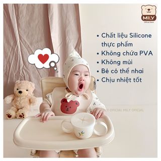 Yếm gấu ăn dặm chính hãng Mily nhiều màu có máng hứng rộng cho bé.