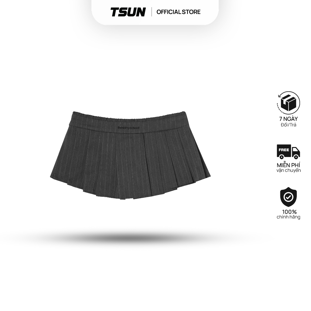 Ảnh Chân Váy Ngắn Xếp Ly Màu Xám Brand TSUN Chính Hãng Pencil MiniSkirt Nữ 1
