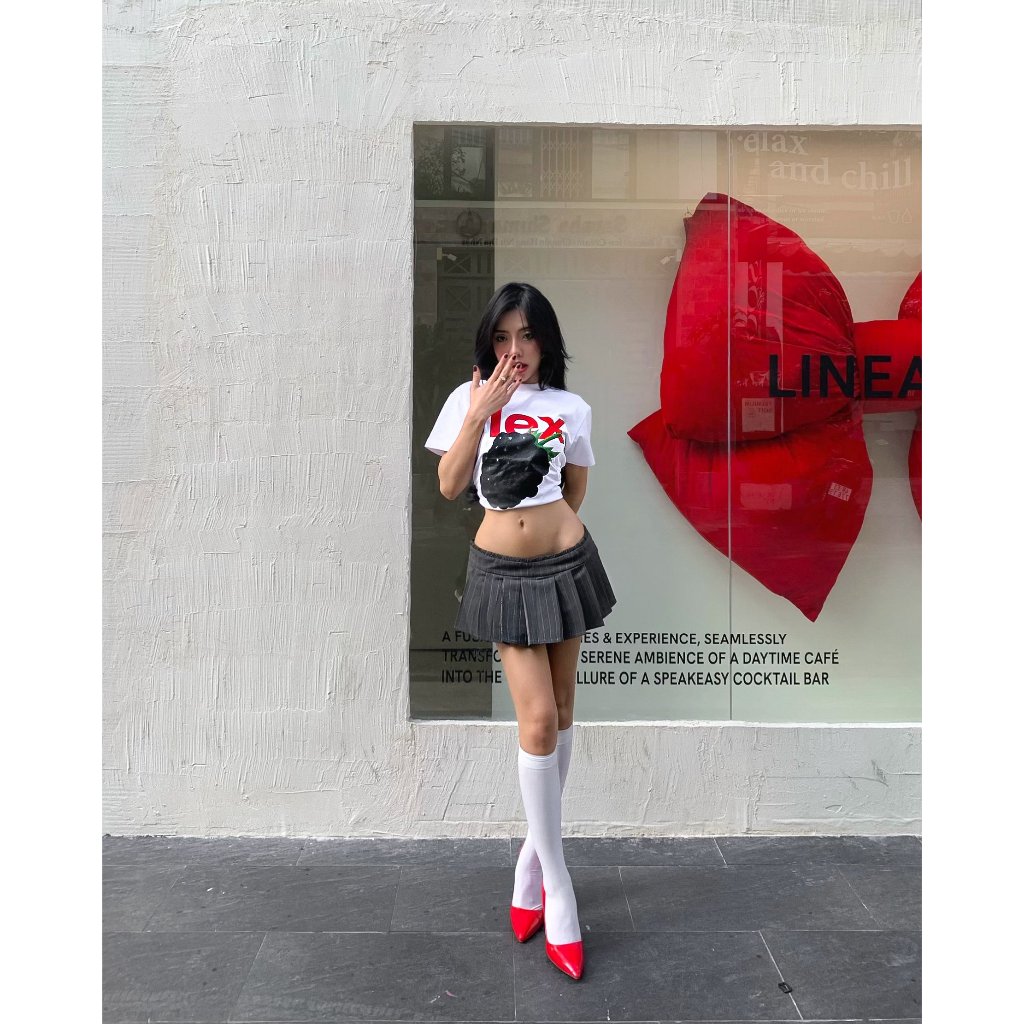 Ảnh Chân Váy Ngắn Xếp Ly Màu Xám Brand TSUN Chính Hãng Pencil MiniSkirt Nữ 2
