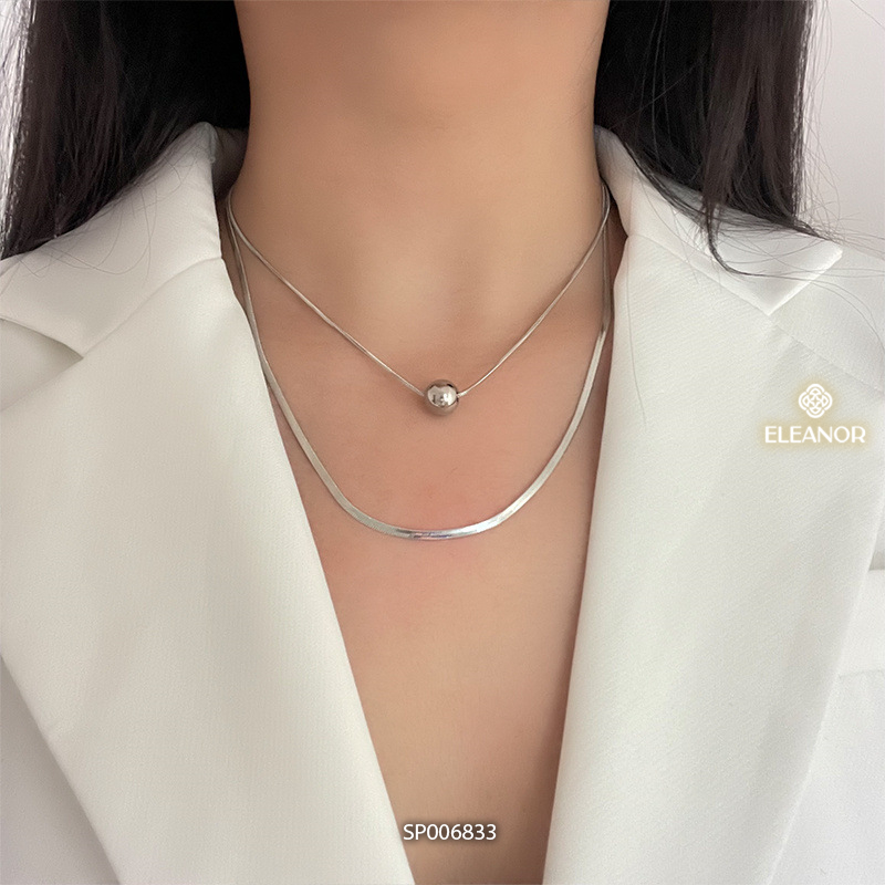 Ảnh Dây chuyền layer nữ titan Eleanor Accessories sợi kép phối mặt bi tròn vòng cổ trơn phụ kiện trang sức 6833 2