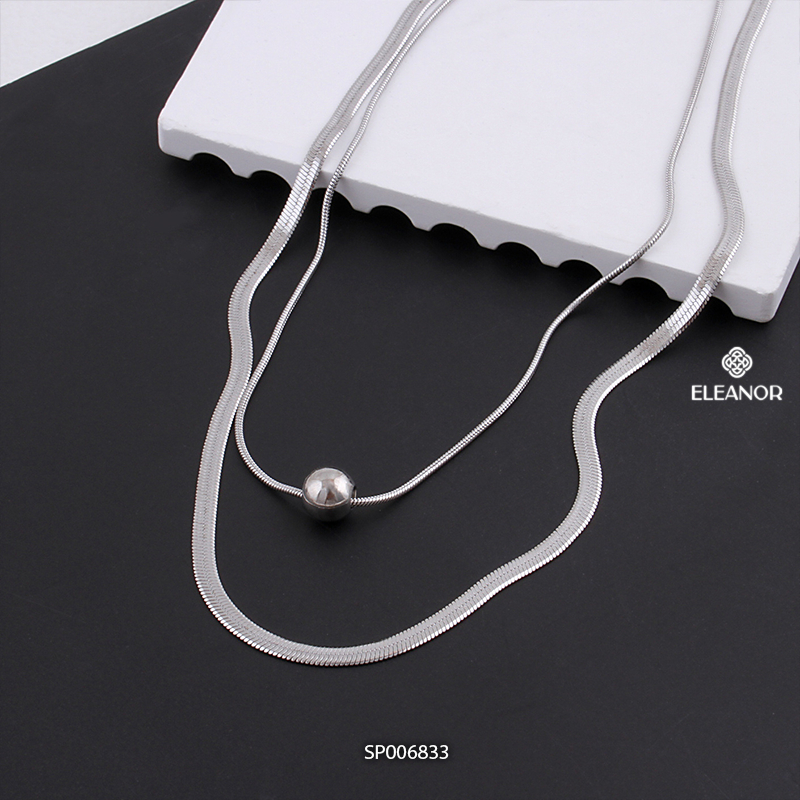 Ảnh Dây chuyền layer nữ titan Eleanor Accessories sợi kép phối mặt bi tròn vòng cổ trơn phụ kiện trang sức 6833 3