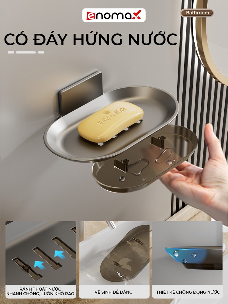 Ảnh Kệ đựng xà phòng cục Enomax phòng tắm tiện lợi, chất liệu nhôm hàng không, bảo hành 10 năm (Eno 0174) 4