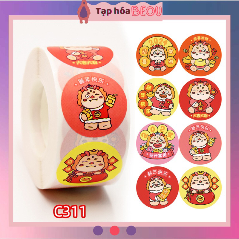 Set 500 tem dán mừng xuân 2024, sticker tết dễ thương 2.5 cm (8 hoạ ...