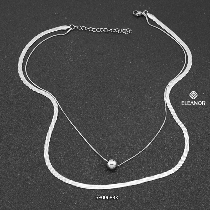Ảnh Dây chuyền layer nữ titan Eleanor Accessories sợi kép phối mặt bi tròn vòng cổ trơn phụ kiện trang sức 6833 1