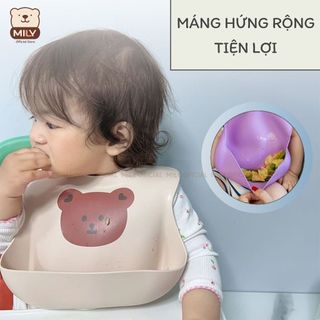 Yếm gấu ăn dặm chính hãng Mily nhiều màu có máng hứng rộng cho bé.