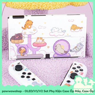 [Sẵn VN - Hỏa Tốc] OLED/V1/V2/Lite Set Bộ Phụ Kiện Case Ốp Máy / Dock, Hộp Băng Nintendo Switch Cat PlayGround
