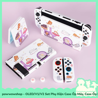 [Sẵn VN - Hỏa Tốc] OLED/V1/V2/Lite Set Bộ Phụ Kiện Case Ốp Máy / Dock, Hộp Băng Nintendo Switch Cat PlayGround