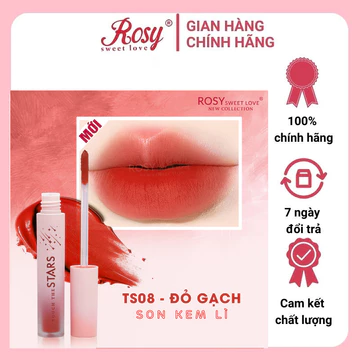 [Tặng Kèm Cọ] Son Kem Star Rosy Sweet Love Màu Đỏ Gạch, Không Chì Đôi Môi Mềm Mại, Lâu Trôi, Bền Màu