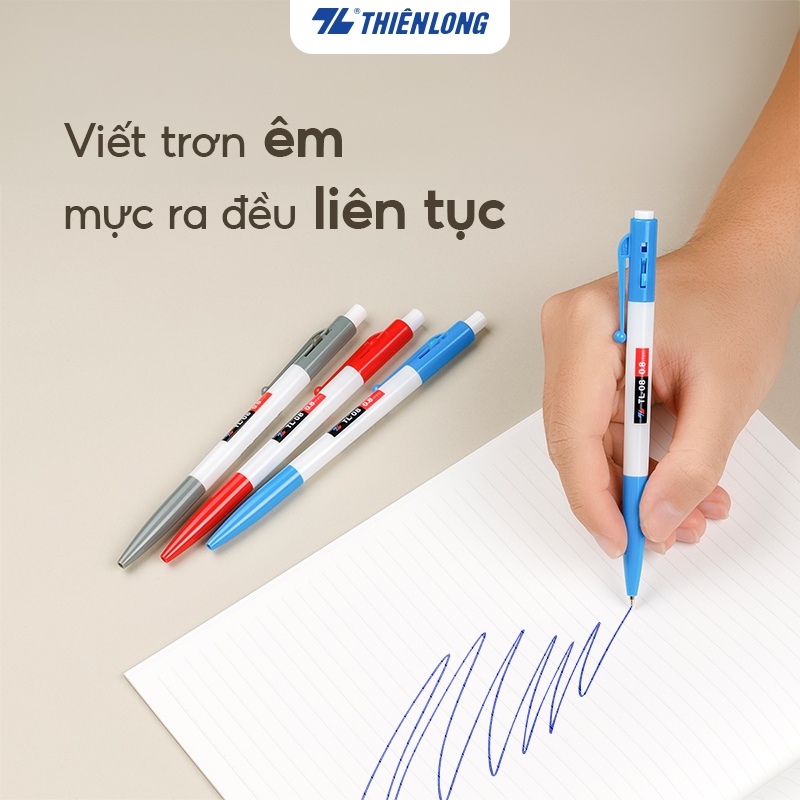Ảnh Combo 5/10/20 Bút bi Thiên Long TL-08 - Viết bi ngòi 0.8mm mực xanh/đỏ/đen thiết kế tối giản, dễ sử dụng, dạng bấm cò 1