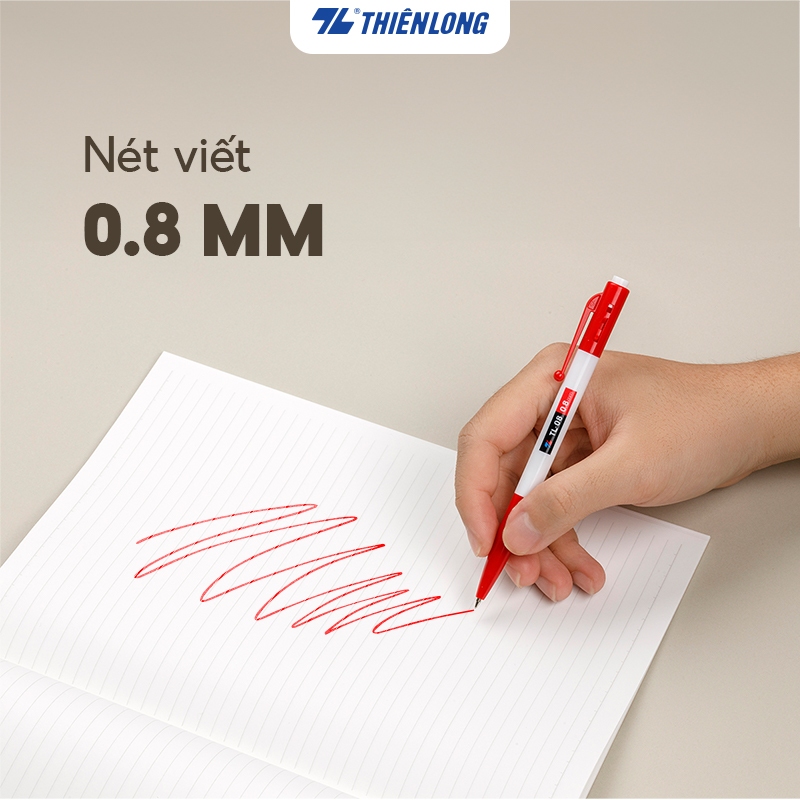 Product image Hộp 20 cây Bút Bi Thiên Long TL-08,ngòi 0.8mm mực xanh/đỏ/đen thiết kế tối giản, dễ sử dụng, dạng bấm cò 2