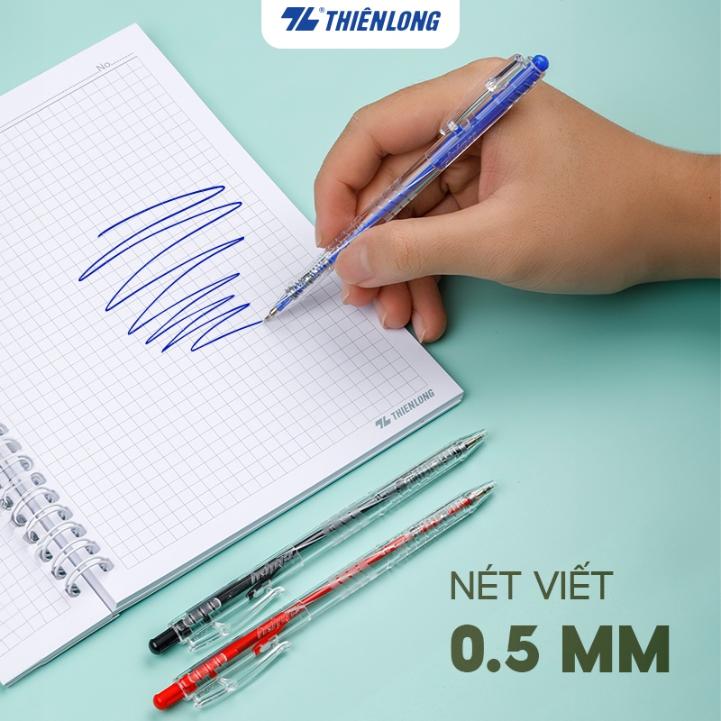 Ảnh Combo 5/10/20 Bút bi Thiên Long TL-089 ngòi 0.5mm mực xanh/đỏ/đen dạng bấm cò nơi cầm tay có tiết diện tam giác 2