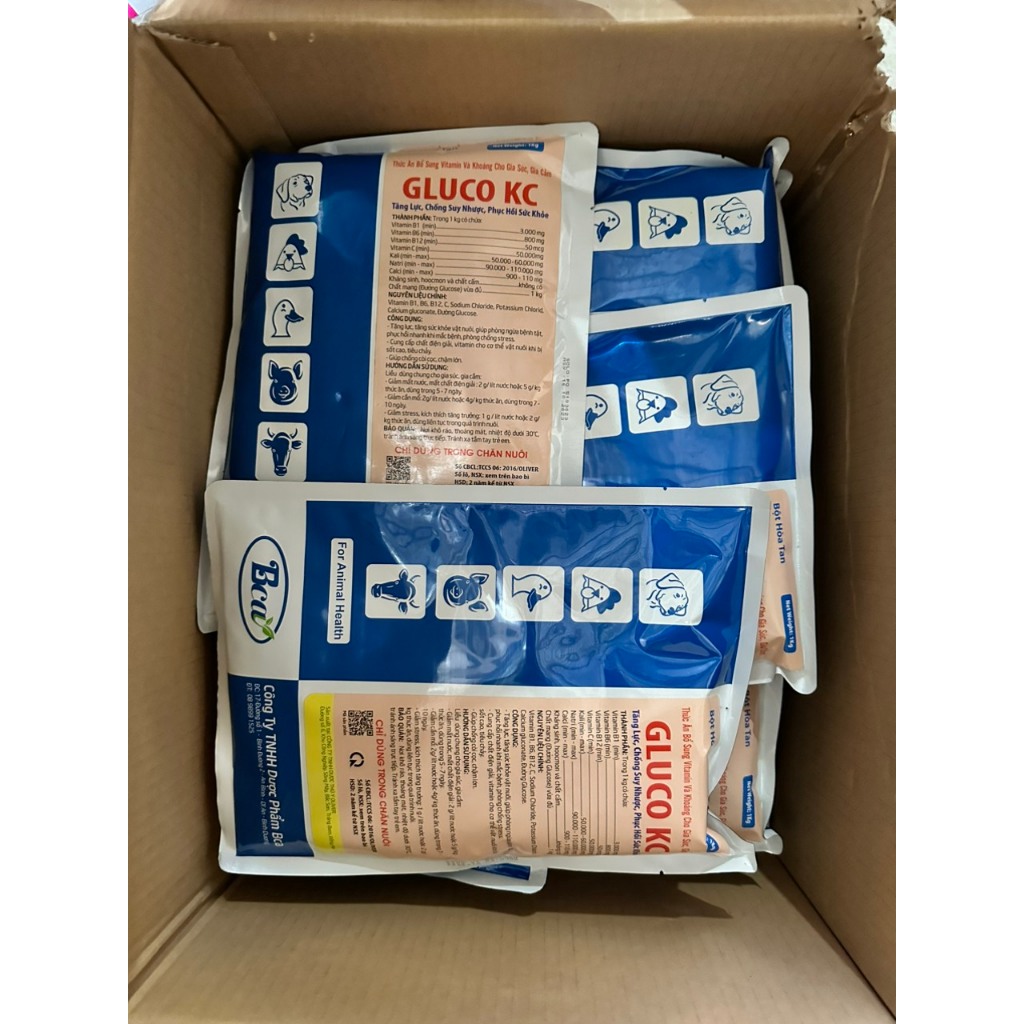 Gluco KC gói 1 kg tăng lực, chống suy nhược, phuc hồi sức cho thú nuôi, giá súc và gia cầm