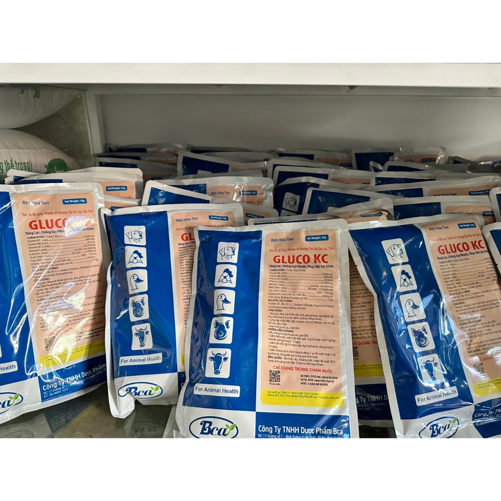 Gluco KC gói 1 kg tăng lực, chống suy nhược, phuc hồi sức cho thú nuôi, giá súc và gia cầm