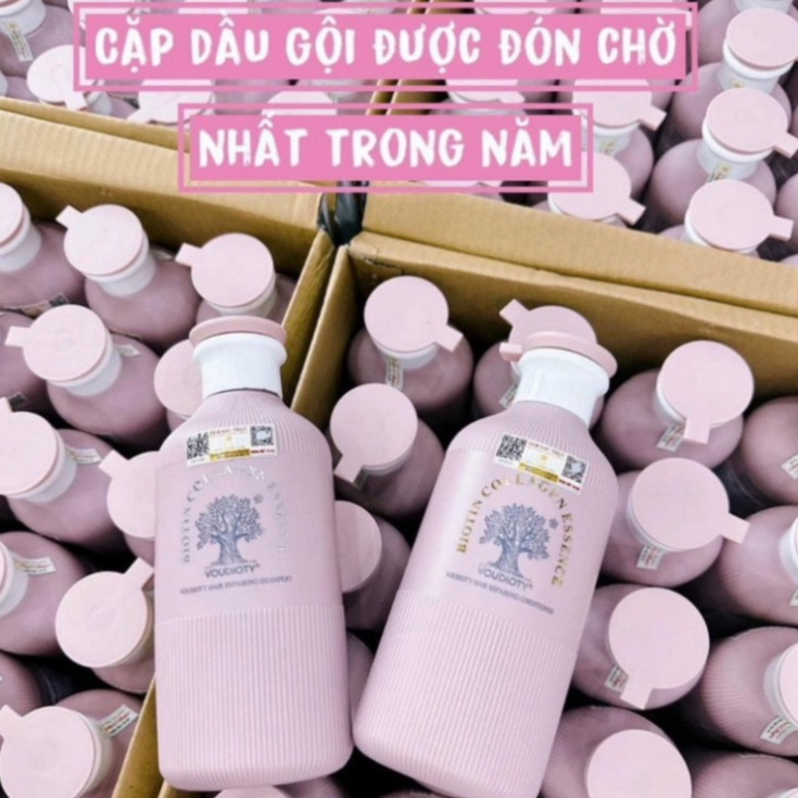 Dầu Gội xả Biotin & Collagen Essence Pink sạch gàu, kích thích mọc tóc, tóc óng mượt- Cặp gội xả Anh Quốc hồng 500ml