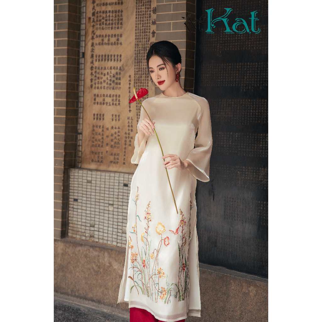 Áo dài Organza The Kat House (không kèm quần), Vải organza cao cấp, tay lửng, dáng suông thanh lịch, quý phái