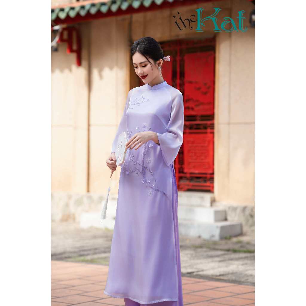 Áo dài Organza The Kat House (không kèm quần), Vải organza cao cấp, tay lửng, dáng suông thanh lịch, quý phái