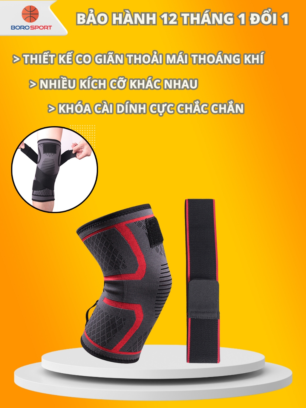Ảnh Băng Quấn Bảo Vệ Đầu Gối (1 cái) Đai Bảo Vệ Khớp Gối Chất Liệu Thoáng Mát 2 trong 1 Cleacco BBCDG Boro Sport 1