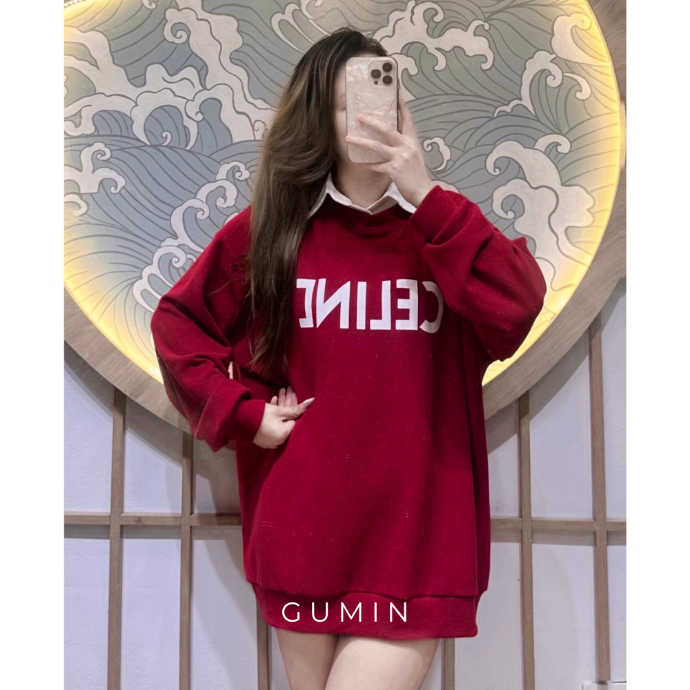 Áo len nữ sơ mi GUMIN phối chữ cá tính sang chảnh, Áo thu đông nữ dài tay cổ bẻ trẻ đẹp