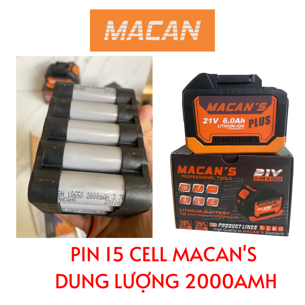 Pin 10,15 cell macan 21v dung lượng cao 1800,2000amh chân pin thông ...