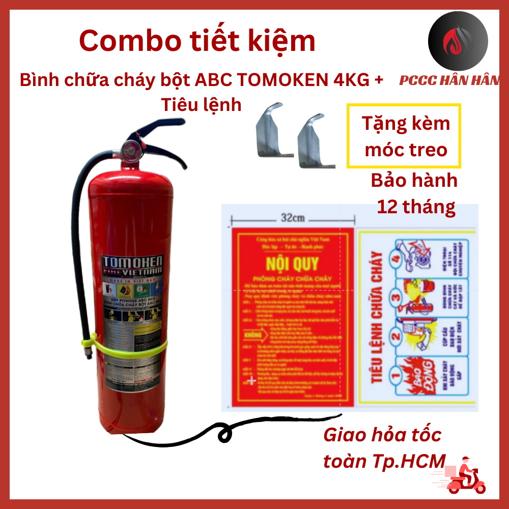 (Có tem kiểm định PCCC) Bình chữa cháy bột ABC TOMOKEN 4 KG dùng cho hộ ...