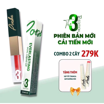 COMBO 2 Cây Son Kem Lì 2 Đầu Posshe TẶNG Sáp Dưỡng Môi và Sáp Tẩy Trang Posshe Chính Hãng