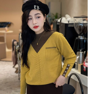 Áo len nữ cổ 3p giả hai lớp dài tay dáng vừa, form áo dễ mặc phù hợp với mọi dáng người