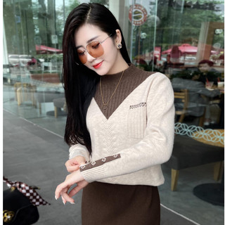 Áo len nữ cổ 3p giả hai lớp dài tay dáng vừa, form áo dễ mặc phù hợp với mọi dáng người