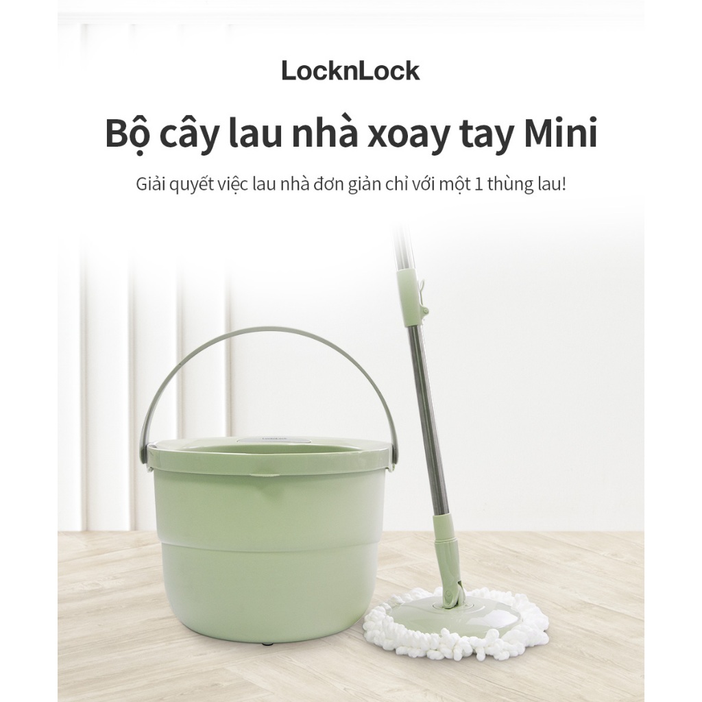 Bộ cây lau nhà LocknLock Mini Spin Mop ETM498MITS2 , xoay 360 độ, tặng kèm 3 bông lau - K-MALL