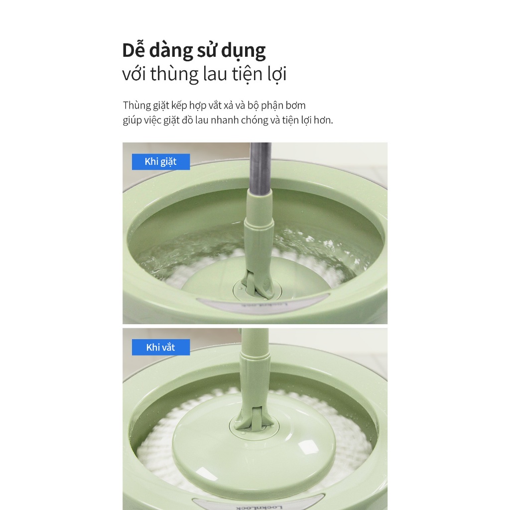 Bộ cây lau nhà LocknLock Mini Spin Mop ETM498MITS2 , xoay 360 độ, tặng kèm 3 bông lau - K-MALL