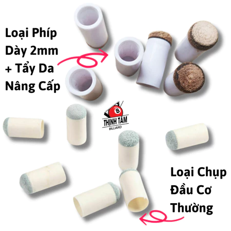 Combo 10 Phíp Chụp ĐẦU CƠ Bida - ĐẦU CHỤP Da Bò GẬY BI-A 11MM 12MM 13MM Cao Cấp [ TTGR ] Thịnh Tâm