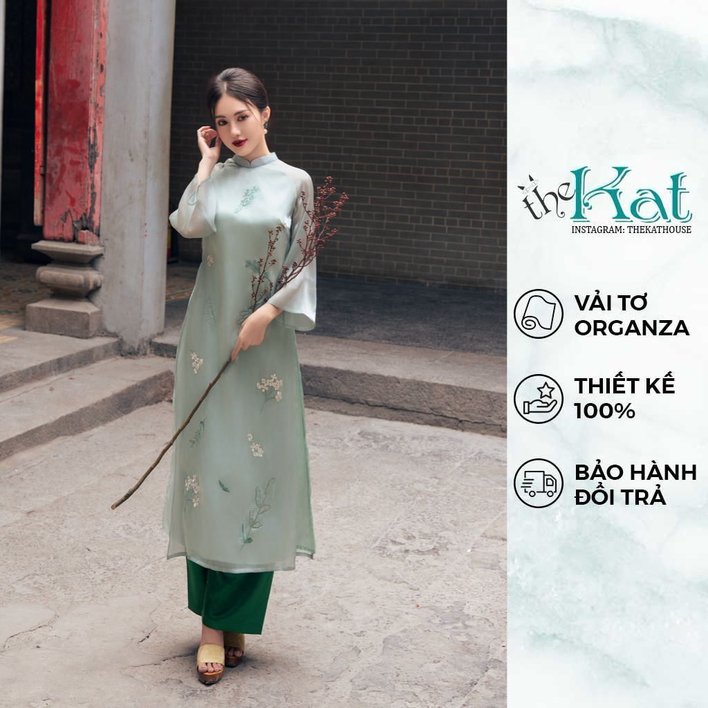Áo dài Organza The Kat House (không kèm quần), Vải organza cao cấp, tay lửng, dáng suông thanh lịch, quý phái