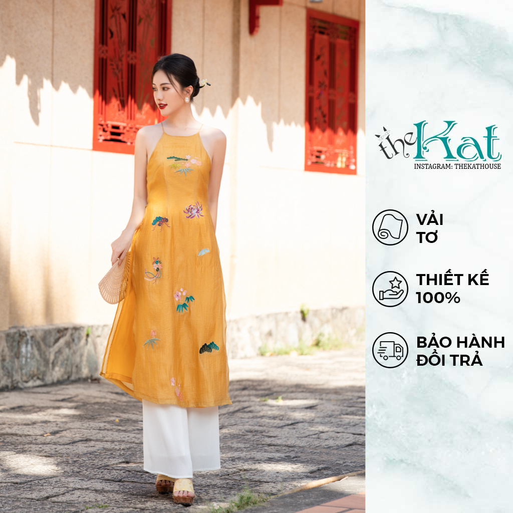 Áo dài Yếm Hoa Viên The Kat House (không kèm quần), chất liệu tơ óng cao cấp, mềm mại, thanh lịch, quý phái