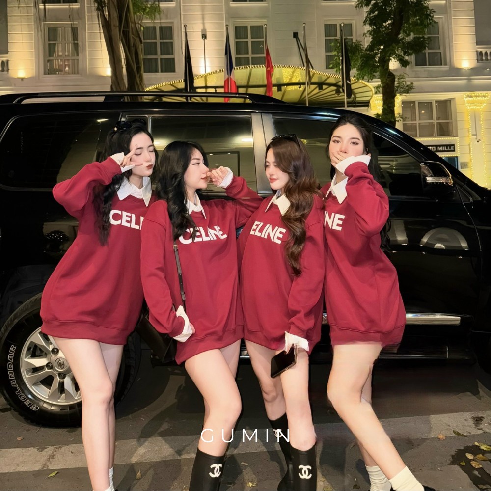 Áo len nữ sơ mi GUMIN phối chữ cá tính sang chảnh, Áo thu đông nữ dài tay cổ bẻ trẻ đẹp
