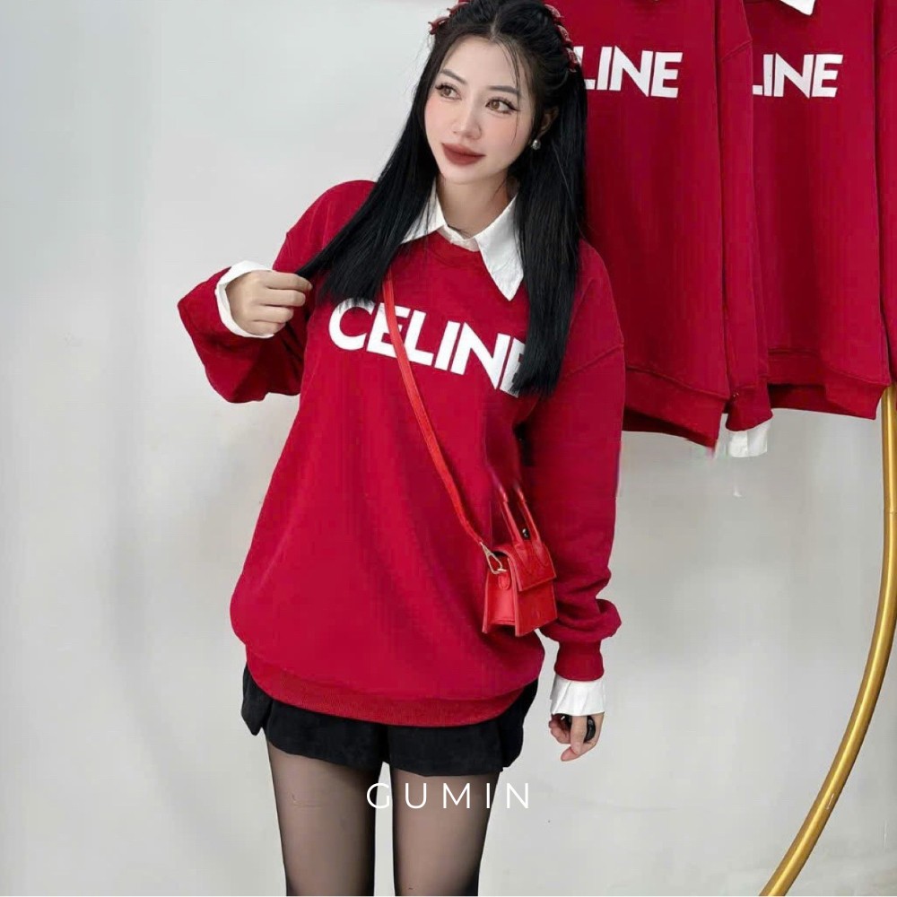 Áo len nữ sơ mi GUMIN phối chữ cá tính sang chảnh, Áo thu đông nữ dài tay cổ bẻ trẻ đẹp