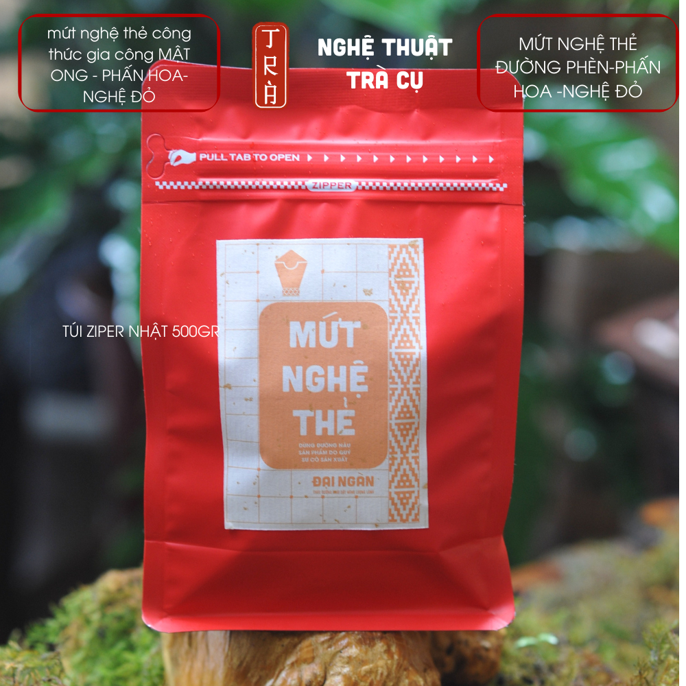 Mứt nghệ thẻ công thức đặc riêng gia công riêng từ sư cô túi ziper 500gr hủ 125gr