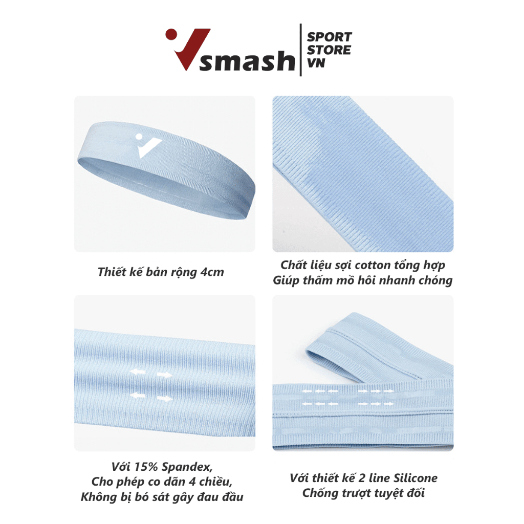 (BẢN TO) Băng đô thể thao chống trượt, chặn mồ hôi, co giãn | Thương hiệu VSMASH SPORTS VN | Nhiều màu sắc chọn lựa