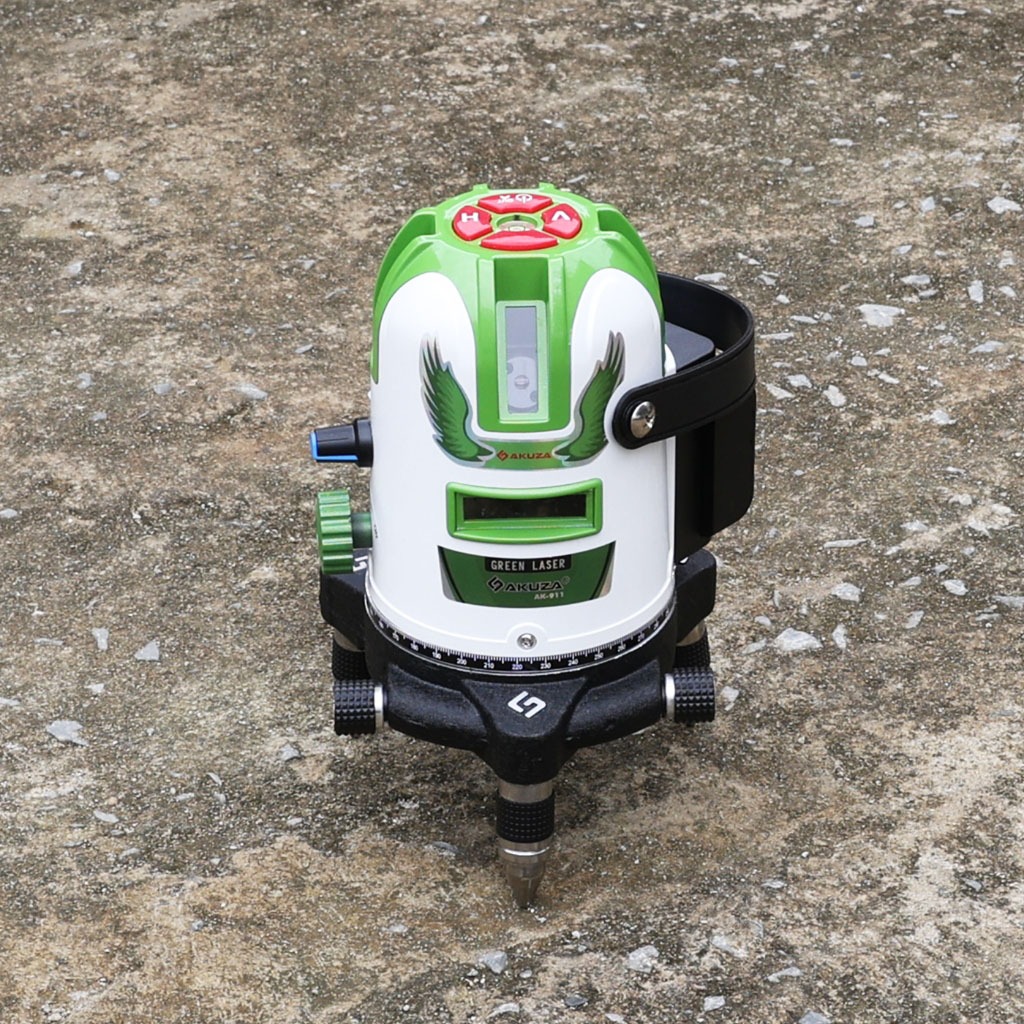 Máy cân bằng laser 5 tia xanh AKUZA AK-911Plus Đế Bi, Chỉnh Độ Sáng Tia, Điều Khiển Máy Xoay Từ Xa
