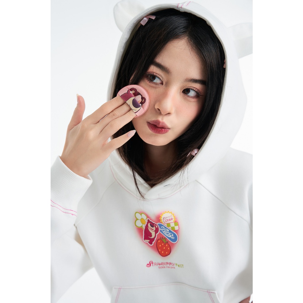 Áo Nỉ Mũ BOO Crop Trái Tim In Hình Gấu Lotso Trái tim